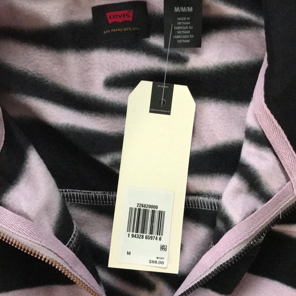 Levi's Skateboarding Mock Neck Zip Fleece Zebra Animal Print Lavendar Size M NWT - Picture 13 of 13
